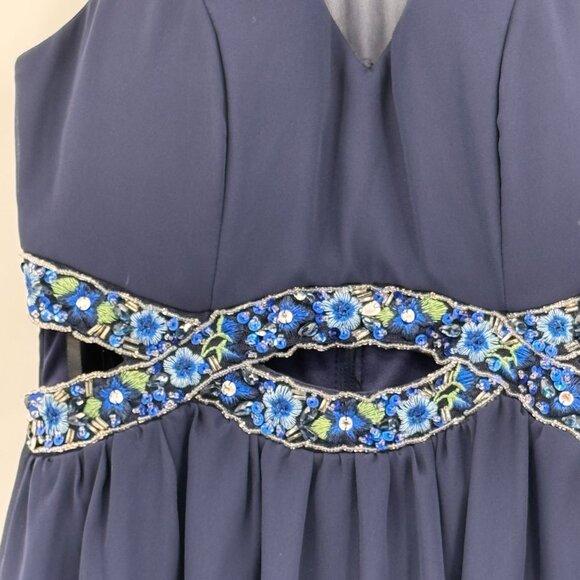 B Darlin Sweetheart Neckline Chiffon Dress 3/4 Floral Embroider Sheer Cutouts - Picture 3 of 8